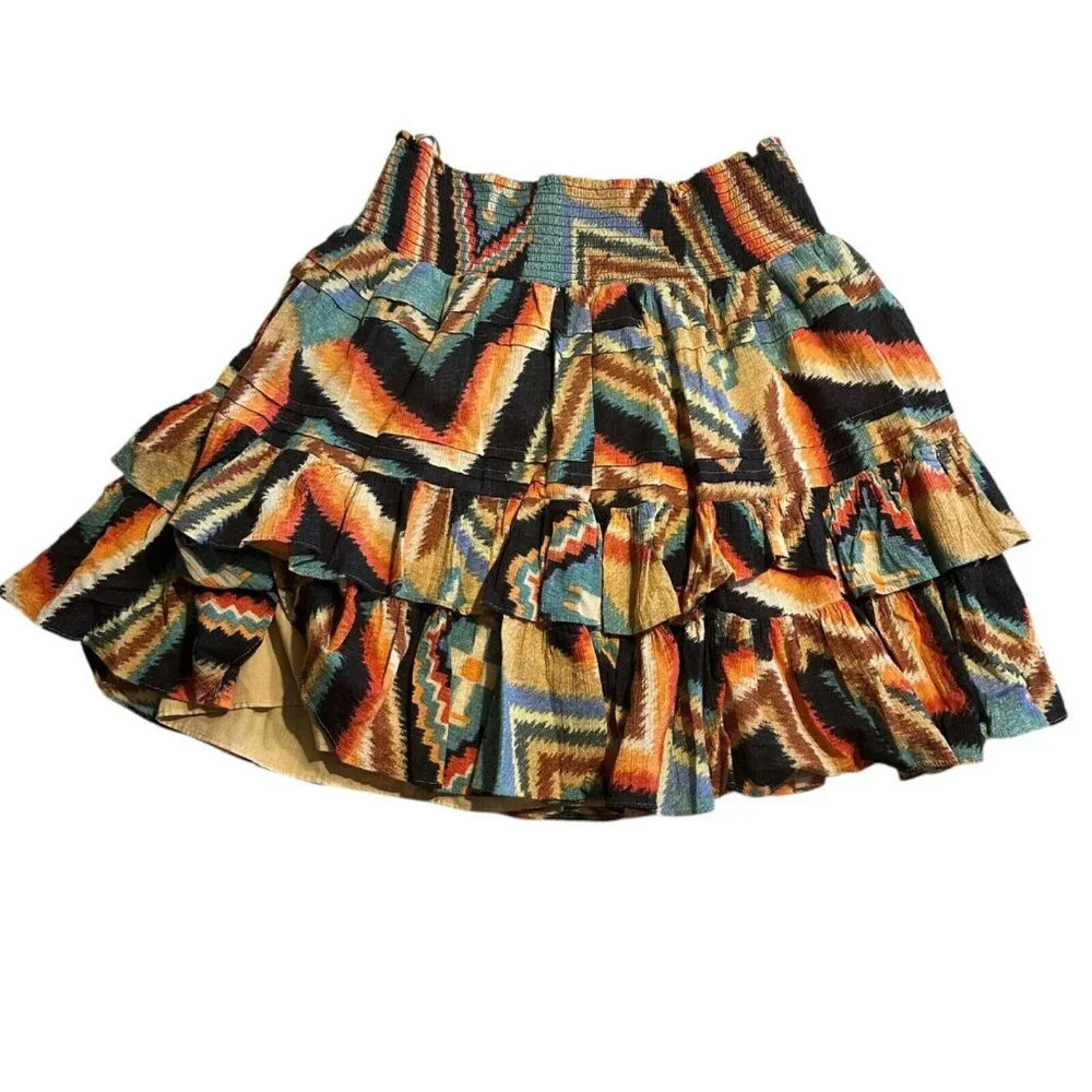 RALPH LAUREN Colorful Boho Western Southwestern Tiered Mini Skirt Womens Size 12